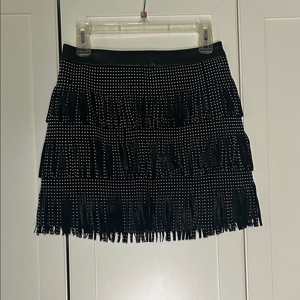 Sincerely Jules Black Leather Fringe Mini Skirt